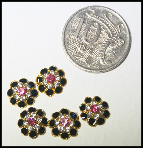 Micro bling black , pink  and clear,, stones enamel & diamante